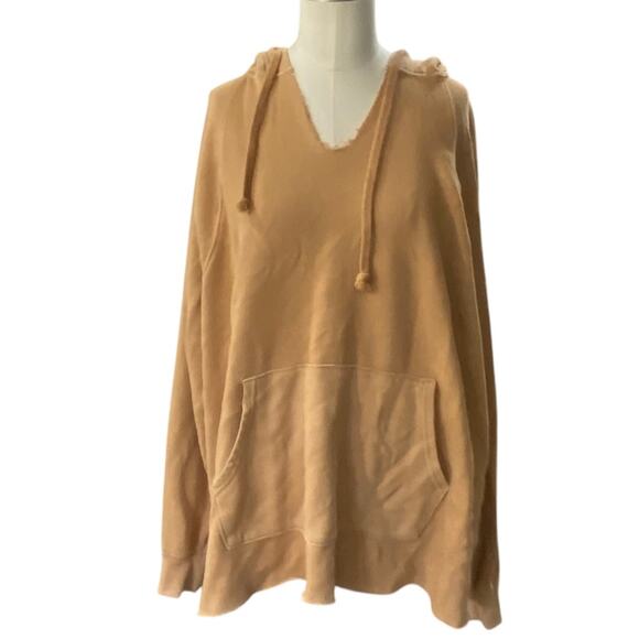 Aerie Knit Hoodie Sweatshirt Oversized XL V Neck Cropped rust/Camel Size Medium - Picture 3 of 9